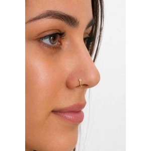 Altın  Renk Taş Detaylı Cerrahi Çelik Deliksiz Kulak/Burun Piercing