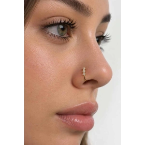 Altın Renk Taş Detaylı Cerrahi Çelik Deliksiz Kulak/Burun Piercing