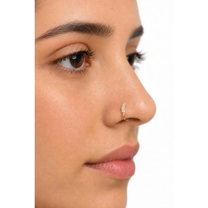 Altın Renk Taş Detaylı Cerrahi Çelik Deliksiz Kulak/Burun Piercing