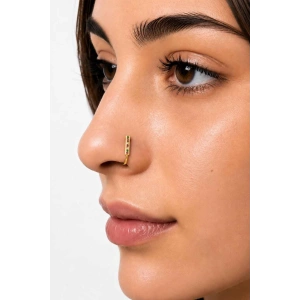 Altın Renk Taş Detaylı Cerrahi Çelik Deliksiz Kulak/Burun Piercing