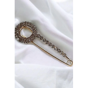 Altın Renk Taş Detaylı Eşarp İğnesi /Broş