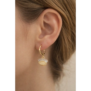 Altın Renk Taş Detaylı Halka Tx Küpe (Çift)