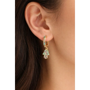 Altın Renk Taş Detaylı Halka Tx Küpe (Çift)