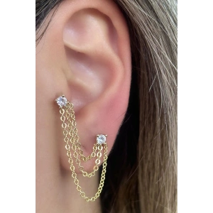 Altın Renk Taş Detaylı İkili Cerrahi Çelik Piercing