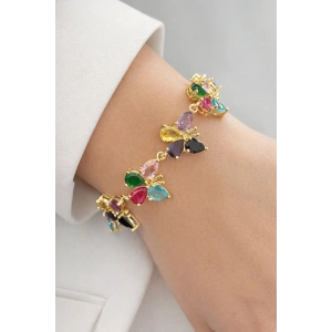 Altın Renk Taş Detaylı Kelebek Figürlü 14K Altın Kaplama VİP Bileklik