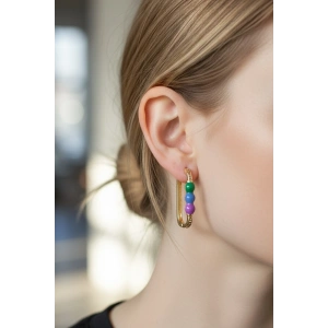 Altın Renk Taş Detaylı Küpe (Çift)