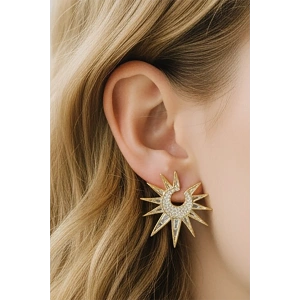 Altın Renk Taş Detaylı Küpe (Çift)