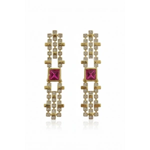 Altın Renk Taş Detaylı Küpe (Çift)