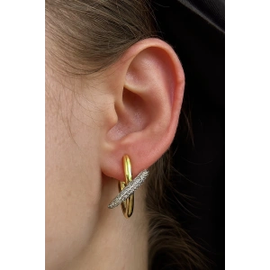 Altın Renk Taş Detaylı Küpe (Çift)