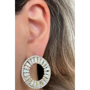 Altın Renk Taş Detaylı Küpe (Çift)