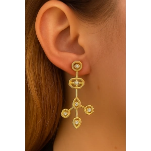 Altın Renk Taş Detaylı Küpe (Çift)