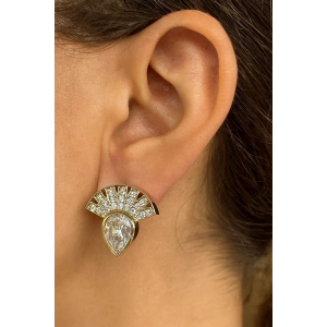 Altın Renk Taş Detaylı Küpe (Çift)