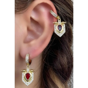 Altın Renk Taş Detaylı Küpe (Çift)