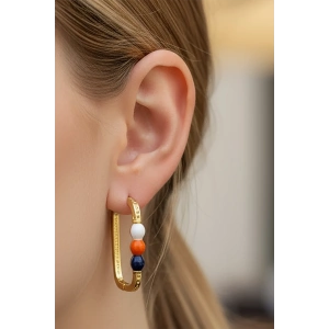 Altın Renk Taş Detaylı Küpe (Çift)