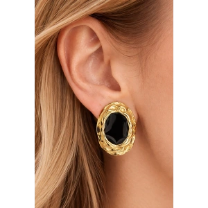 Altın Renk Taş Detaylı Küpe (Çift)