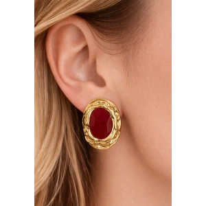 Altın Renk Taş Detaylı Küpe (Çift)