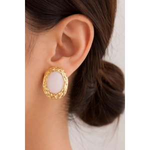 Altın Renk Taş Detaylı Küpe (Çift)