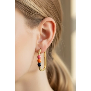 Altın Renk Taş Detaylı Küpe (Çift)