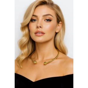 Altın Renk Taş Detaylı Metal Choker Kolye