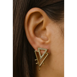 Altın Renk Taş Detaylı Metal Küpe (Çift)