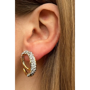 Altın Renk Taş Detaylı Metal Küpe (Çift)