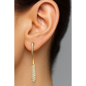 Altın Renk Taş Detaylı Metal Küpe (Çift)