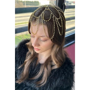 Altın Renk Taş Detaylı Saç Aksesuar/Kına Aksesuarı