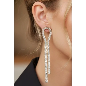 Altın Renk Taş Detaylı Sallantılı 14K Altın Kaplama Küpe (Çift)