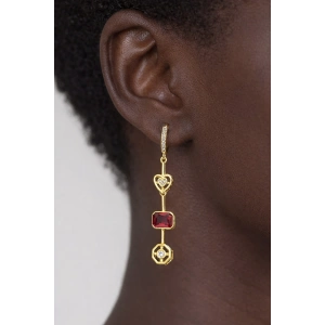 Altın Renk Taş Detaylı Sallantılı 14K Altın Kaplama Küpe (Çift)