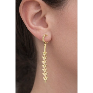 Altın Renk Taş Detaylı Sallantılı 14K Altın Kaplama Küpe (Çift)