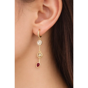 Altın Renk Taş Detaylı Sallantılı 14K Altın Kaplama Küpe (Çift)