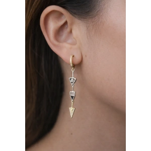 Altın Renk Taş Detaylı Sallantılı 14K Altın Kaplama Küpe (Çift)