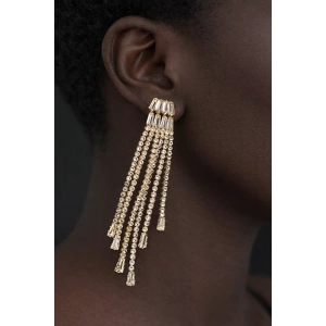 Altın Renk Taş Detaylı Sallantılı Abiye Küpe (Çift)