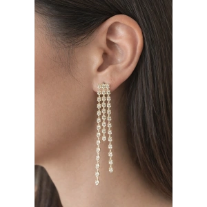 Altın Renk Taş Detaylı Sallantılı Abiye Küpe (Çift)