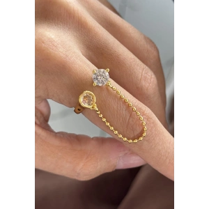 Altın Renk Taş Detaylı Sallantılı Ayarlanabilir Yüzük