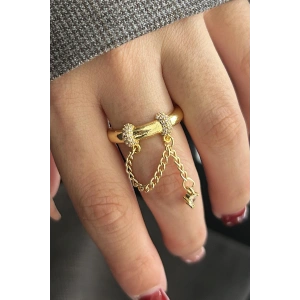 Altın Renk Taş Detaylı Sallantılı Ayarlanabilir Yüzük