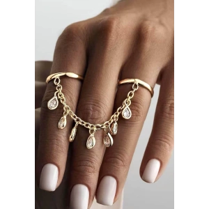 Altın Renk Taş Detaylı Sallantılı İkili Ayarlanabilir Yüzük