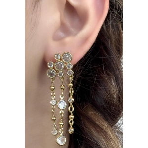 Altın Renk Taş Detaylı Sallantılı Küpe (Çift)