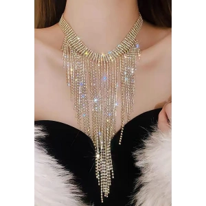 Altın Renk Taş Detaylı Tasarım Abiye Kolye