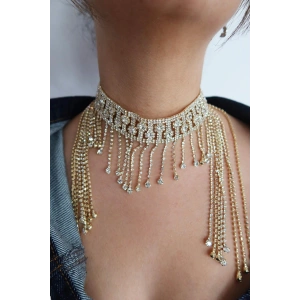 Altın Renk Taş Detaylı Tasarım Choker Kolye