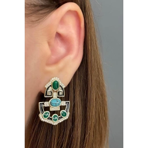 Altın Renk Taş Detaylı Tasarım Küpe (Çift)