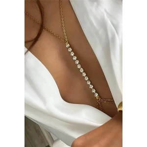 Altın Renk Taş Detaylı Tasarım Vücut Aksesuar