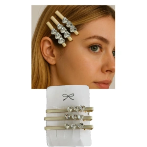 Altın Renk Taş Detaylı Üçlü Yan Toka