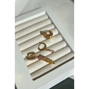 Altın Renk Taş Detaylı VİP 3lü YSX Küpe Set