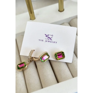 Altın Renk Taş Detaylı VİP 3lü YSX Küpe Set