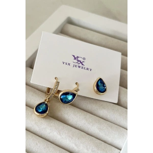 Altın Renk Taş Detaylı VİP 3lü YSX Küpe Set