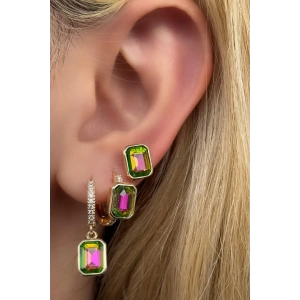 Altın Renk Taş Detaylı VİP 3lü YSX Küpe Set