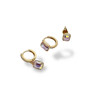 Altın Renk Taş Detaylı VİP 3lü YSX Küpe Set