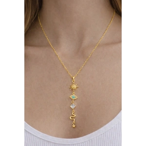 Altın Renk Taş Detaylı Y Kolye