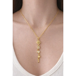 Altın Renk Taş Detaylı Y Kolye